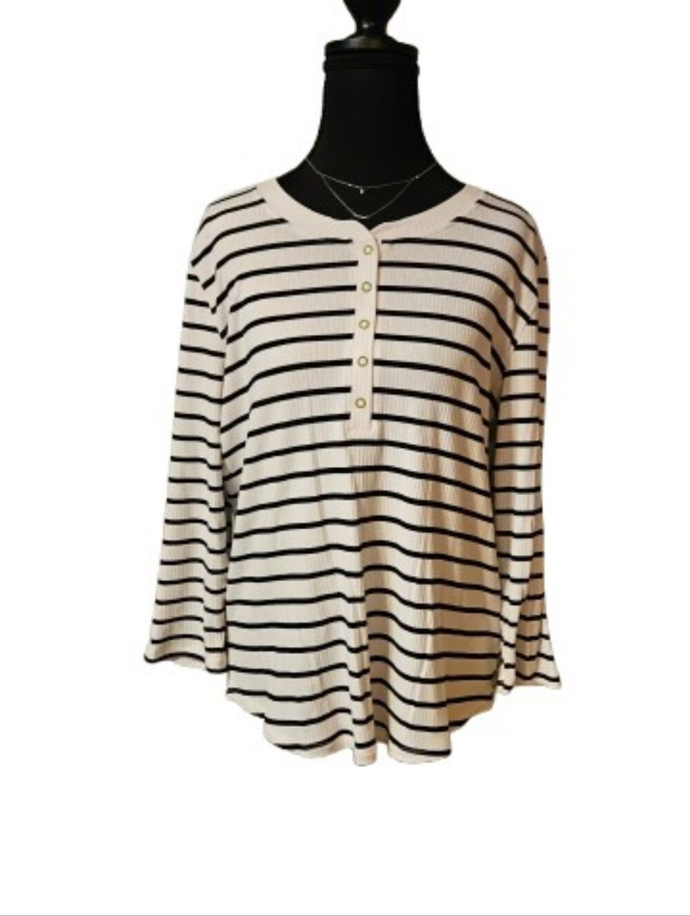 Tribal Women's Large ¾ Sleeve Henley Top - Black & White